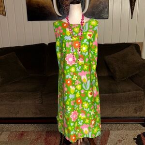 Kay O’ Hawaii • Vintage • Green/ Pink • Hippie • Floral • Dress • Size 8 • New